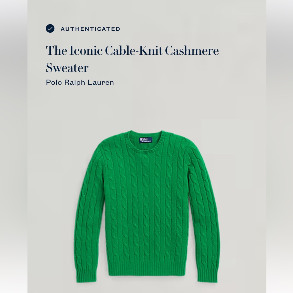 Nwt Polo Ralph Lauren 100% Cashmere Nautical Green Cable-Knit Sweater Xl